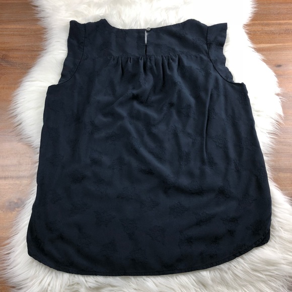 LOFT | Navy Ruffled Babydoll Floral Rayon Blouse M - Picture 7 of 7